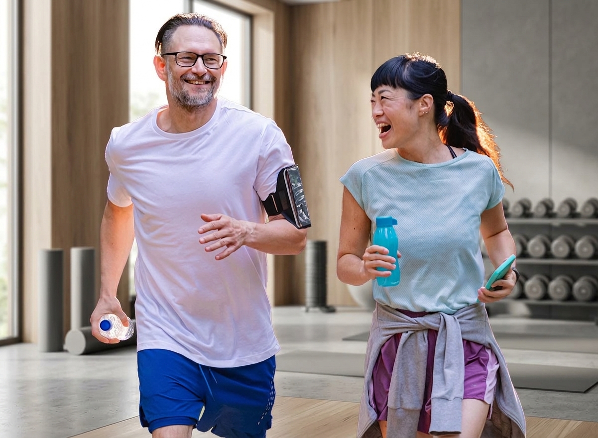 Pessoa praticando prancha abdominal sobre um tapete de yoga em um ambiente iluminado e minimalista