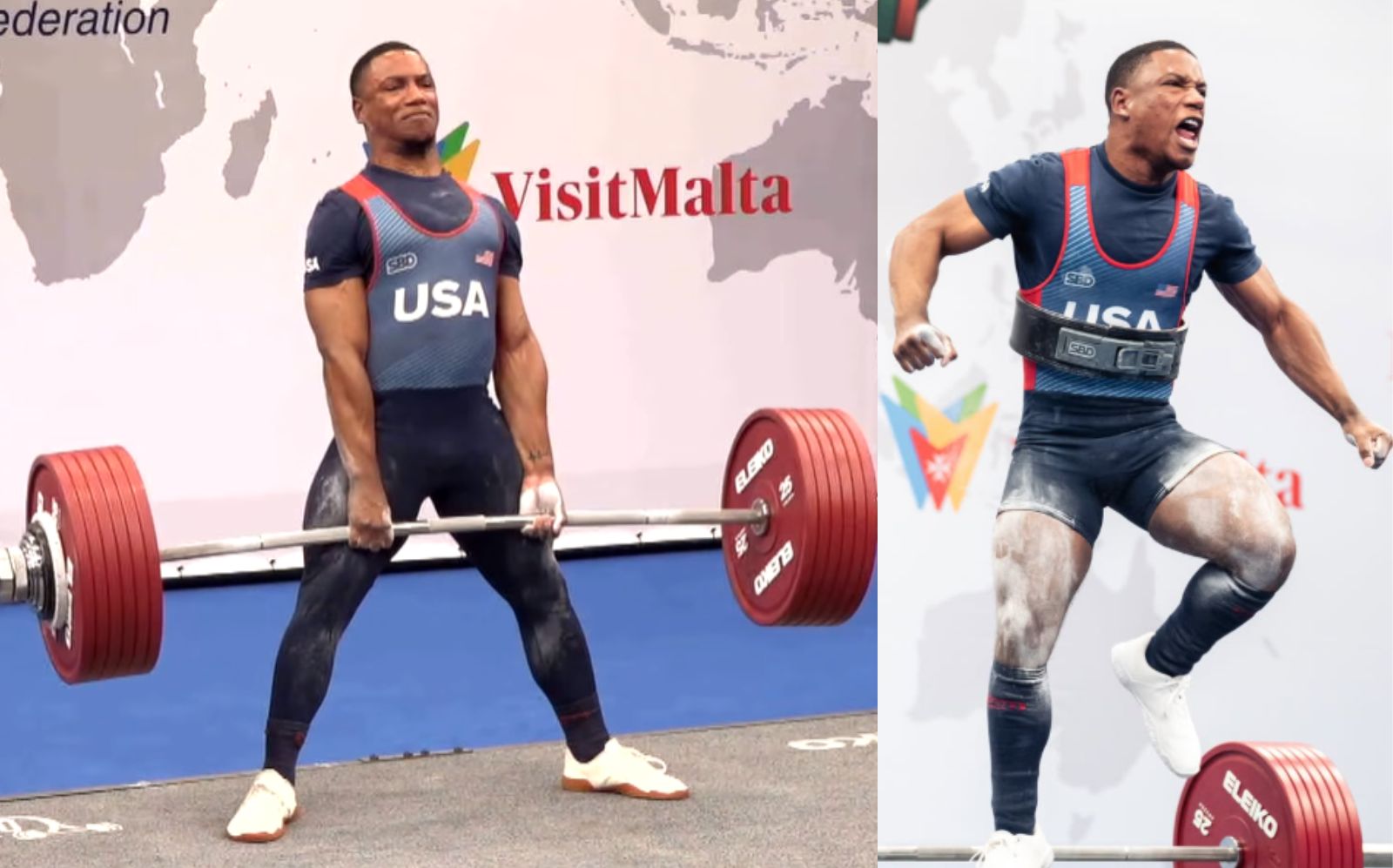 Um atleta fortemente musculado está sentado em uma mesa, com uma tigela de frango grelhado e vegetais frescos em frente a ele, enquanto olha para um relógio