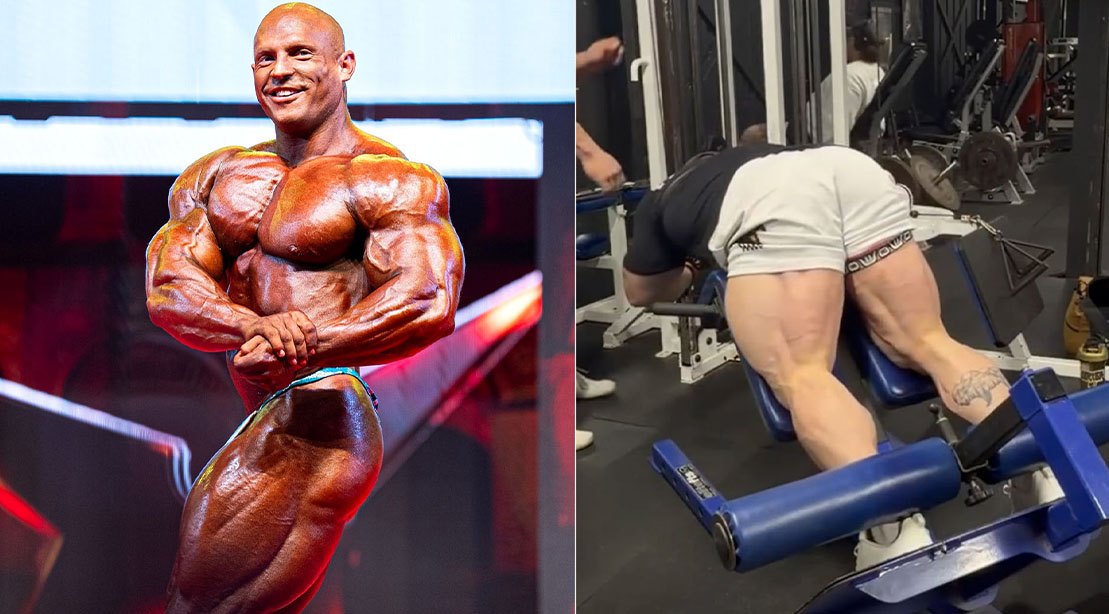 Uma pessoa executando o cable Nordic curl em uma academia, com um cabo de treino esticado e o corpo inclinado para trás