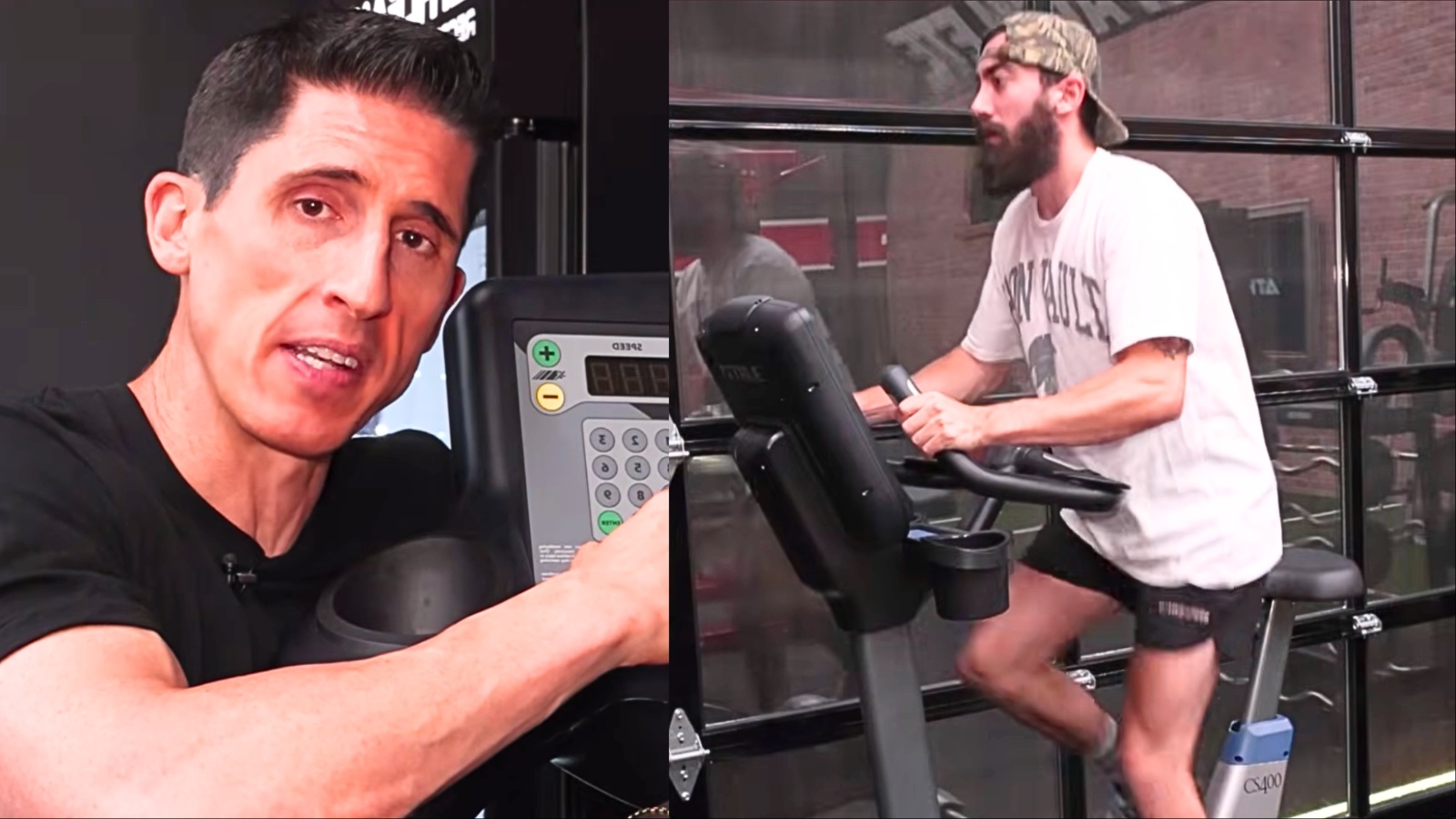 Pessoa frustrada sobre esteira ao lado de uma balança e uma maçã, simbolizando o mito do cardio na perda de peso
