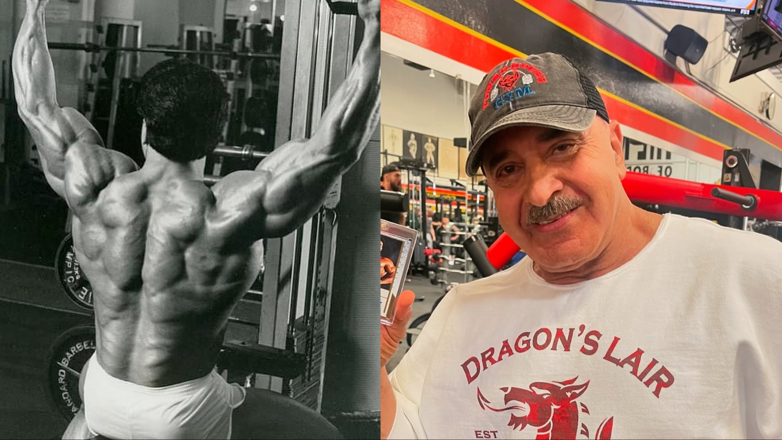 Homem musculoso fazendo remada curvada com barra, vestindo regata preta, ao lado de um relógio marcando 30 min