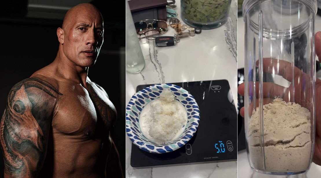 Shaker transparente com creatina, dextrina, sal do Himalaia, EAAs e cafeína ao lado de halteres e garrafa d'água
