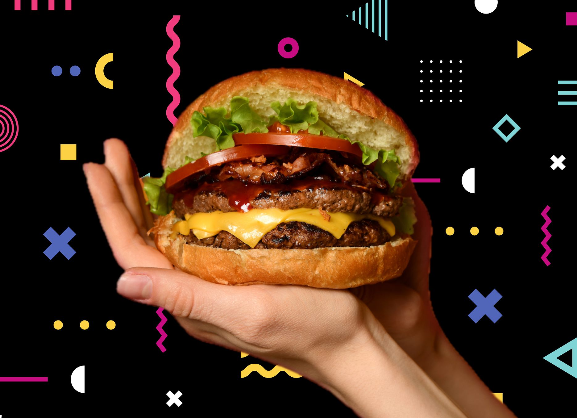 Uma carne de boi macia e bem cozida é o centro de um delicioso double cheeseburger