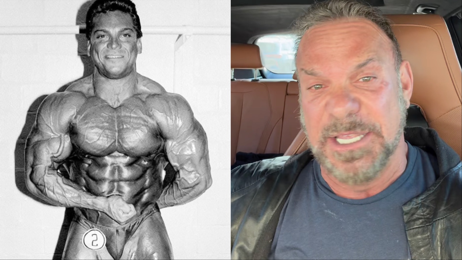 Fisiculturista posando sob luz de palco, exibindo definição muscular extrema com veias aparentes e pele bronzeada