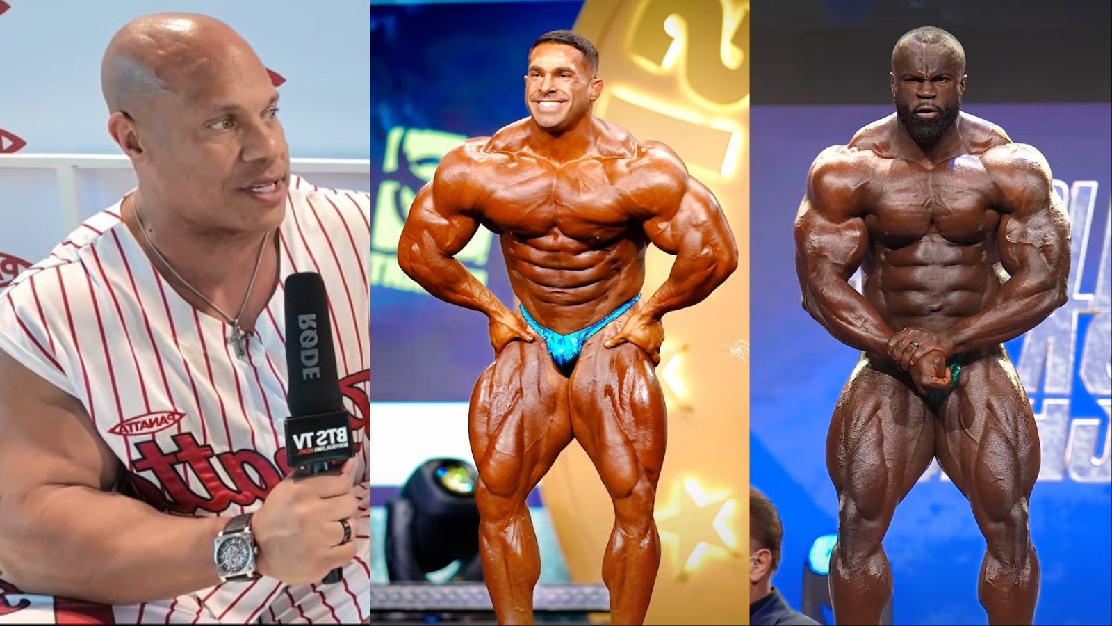 Fisiculturista posando sob luzes intensas de palco, exibindo musculatura definida e vascularização em pose clássica