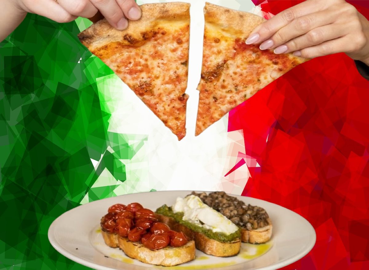 Uma pizza italiana autêntica com ingredientes frescos, como tomate, queijo e ervas, sobre uma base de massa caseira
