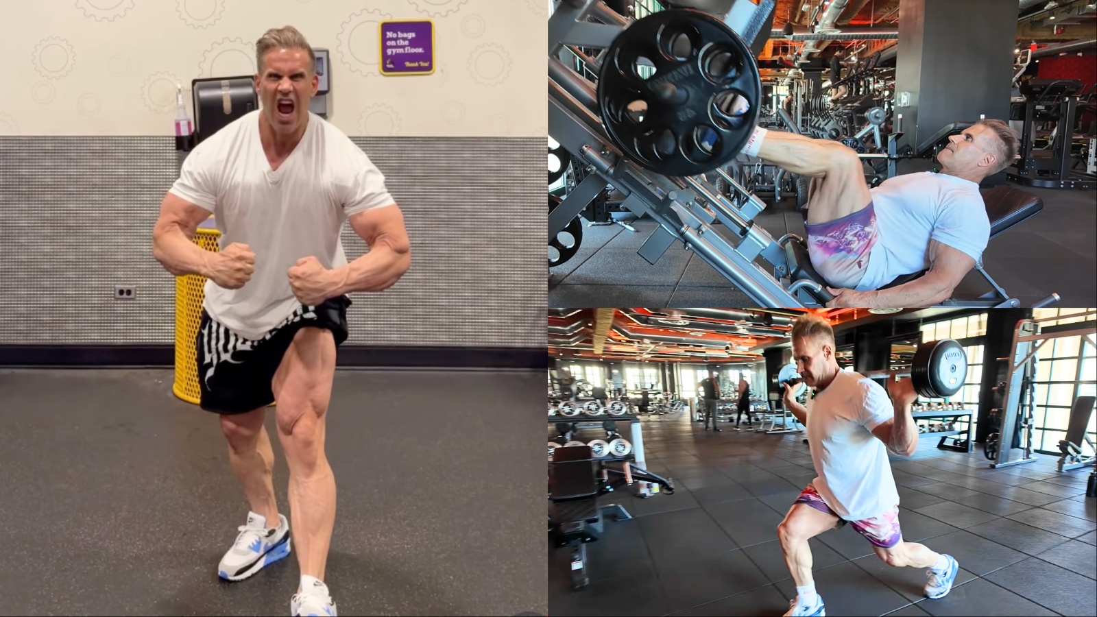 Jay Cutler realizando um exercício de rosca direta com halteres em uma academia moderna, exibindo braços musculosos