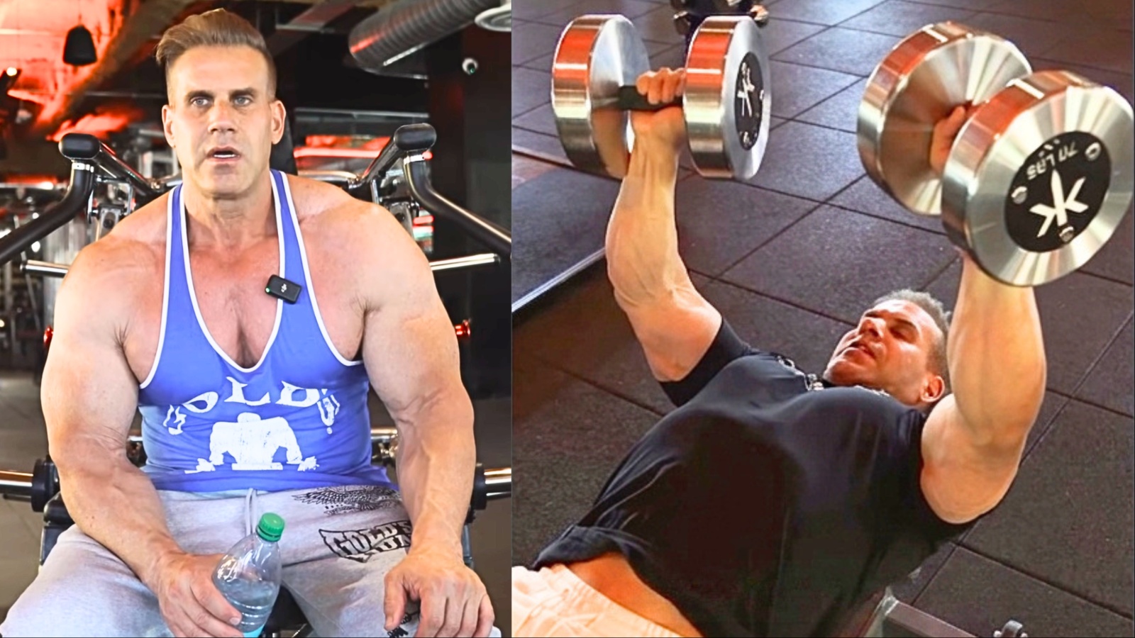 Jay Cutler fazendo supino com barra, levemente arqueado, peito elevado e ombros alinhados no banco