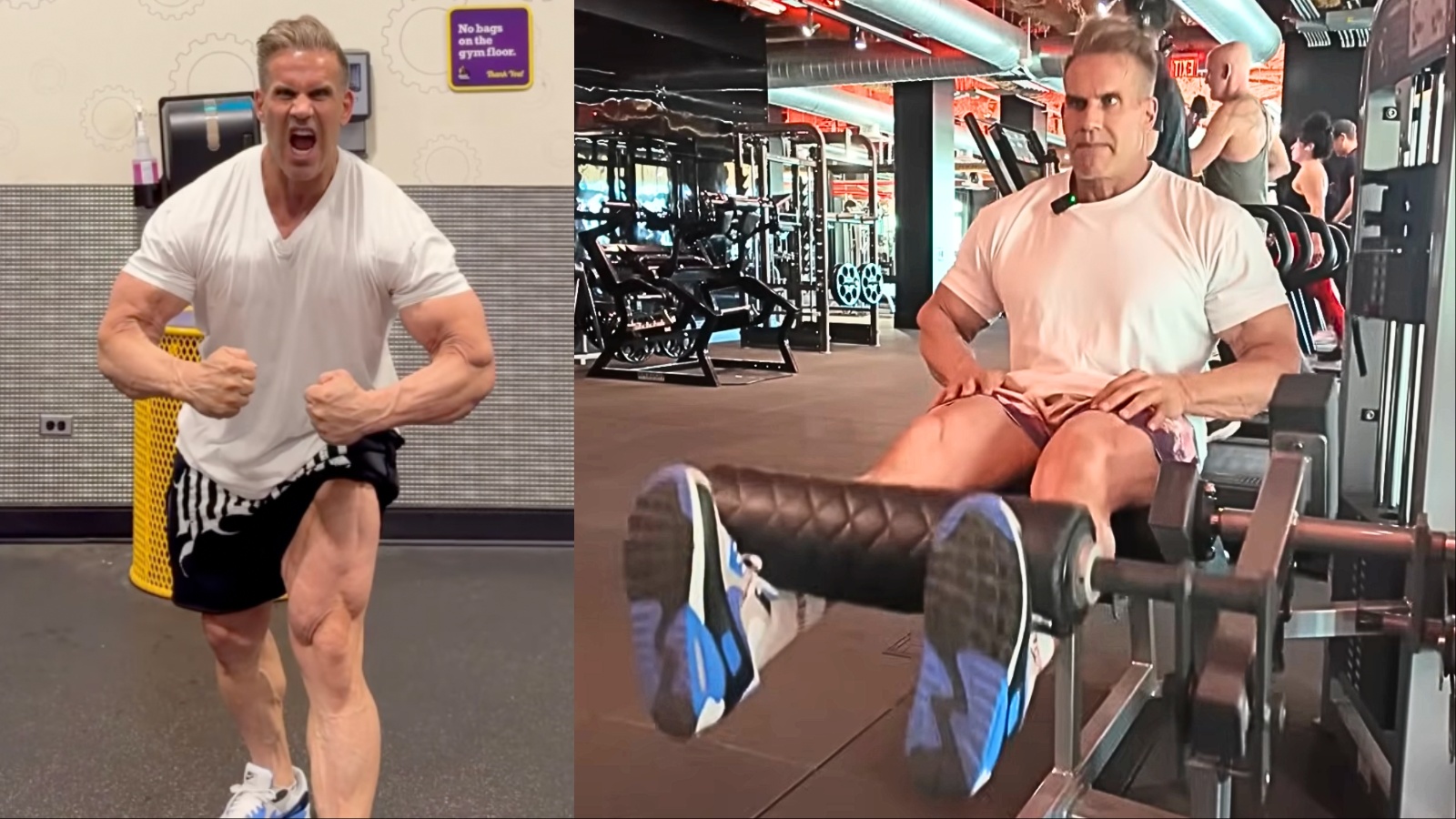 Um homem musculoso com pernas desenvolvidas, usando uma máquina de extensão de pernas no ginásio