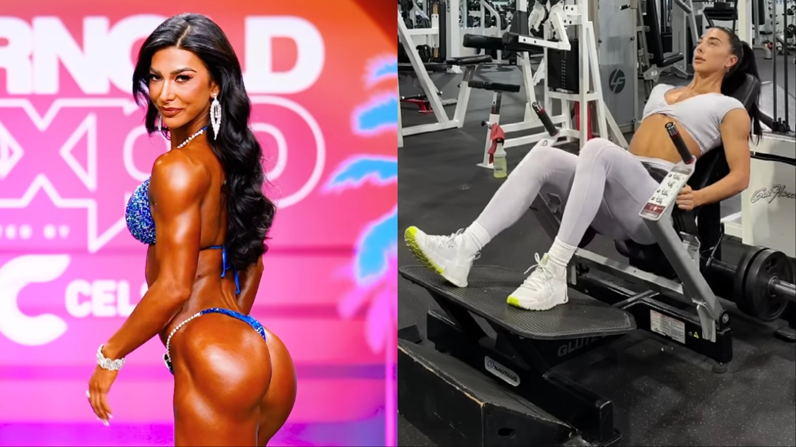 Atleta fitness realizando agachamento com barra em uma academia moderna, focada na execução técnica do movimento