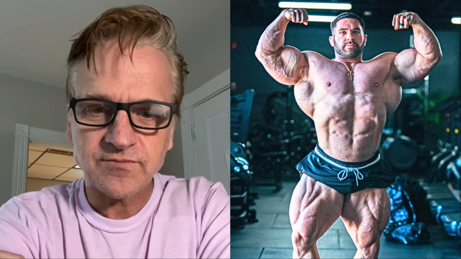 Um musculoso atleta em pose, com um prêmio de dinheiro e um troféu ao fundo