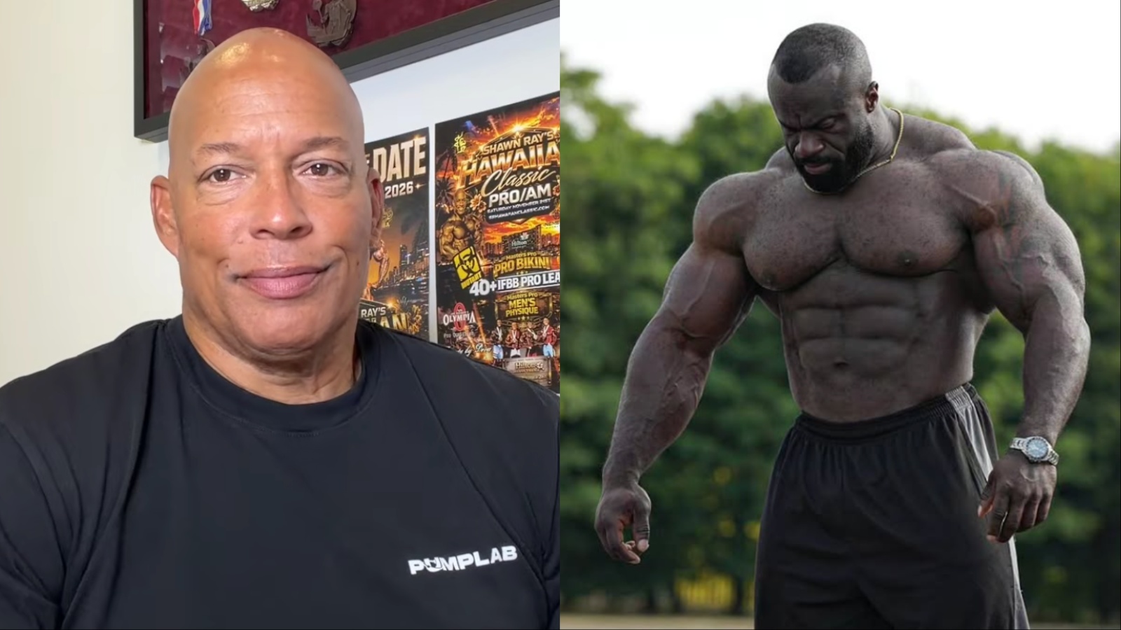 Um homem muscular em primeiro plano, com um coração em um relógio na mão e uma tigela de frango grelhado ao lado
