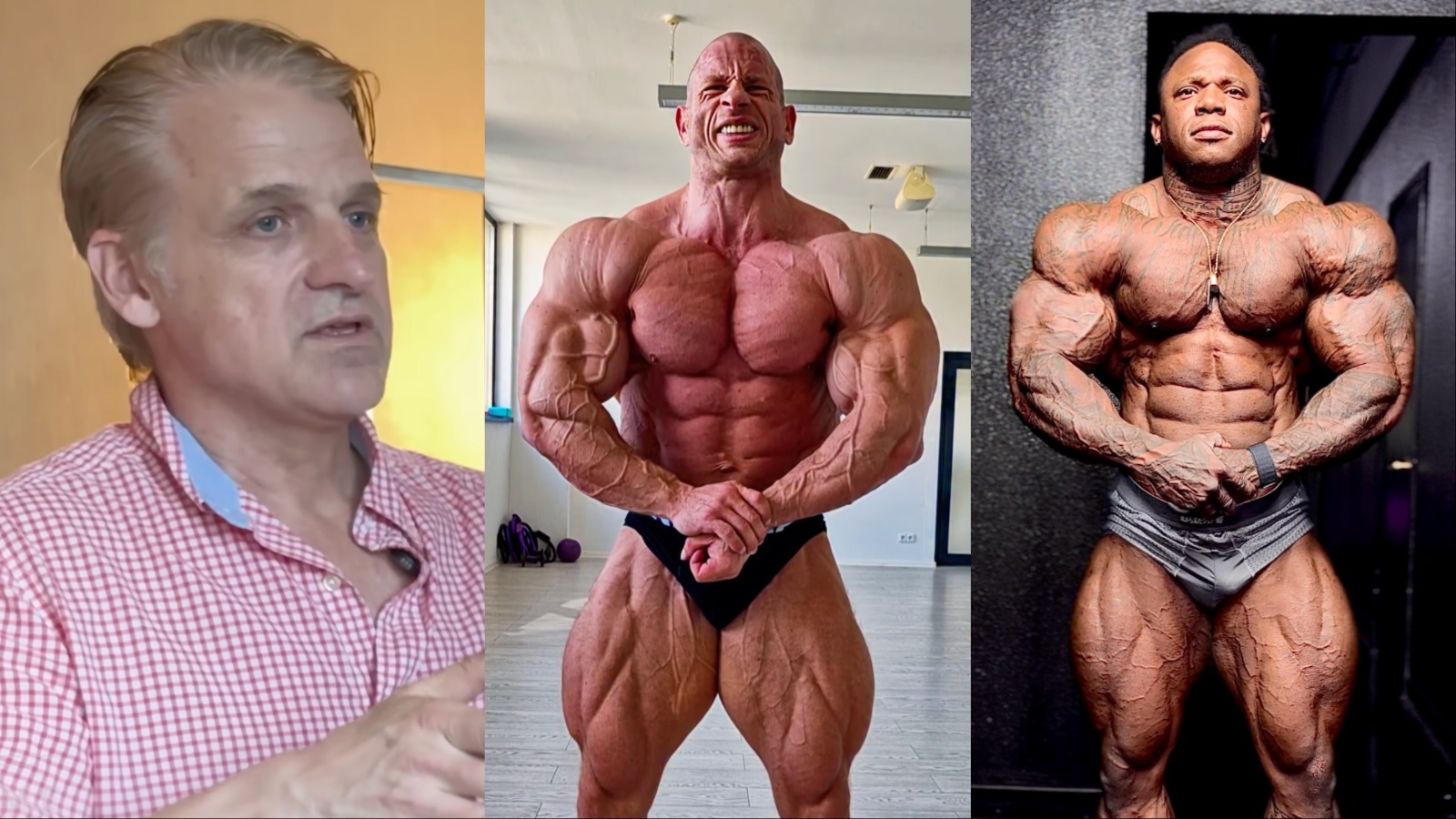 Fisiculturista musculoso posando sob luzes de palco, exibindo definição muscular extrema em pose clássica de competição