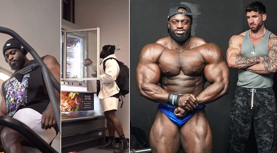 Yinka Majolagbe está sentado em uma bancada de treino, com um prato de omelete e frutas à sua frente